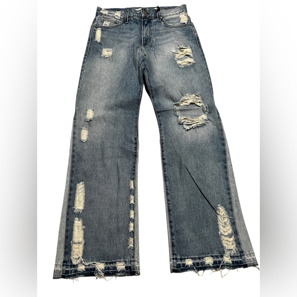 First Row Men's Relaxed Flare Ripped distressed Jean Denim American Flag size 32